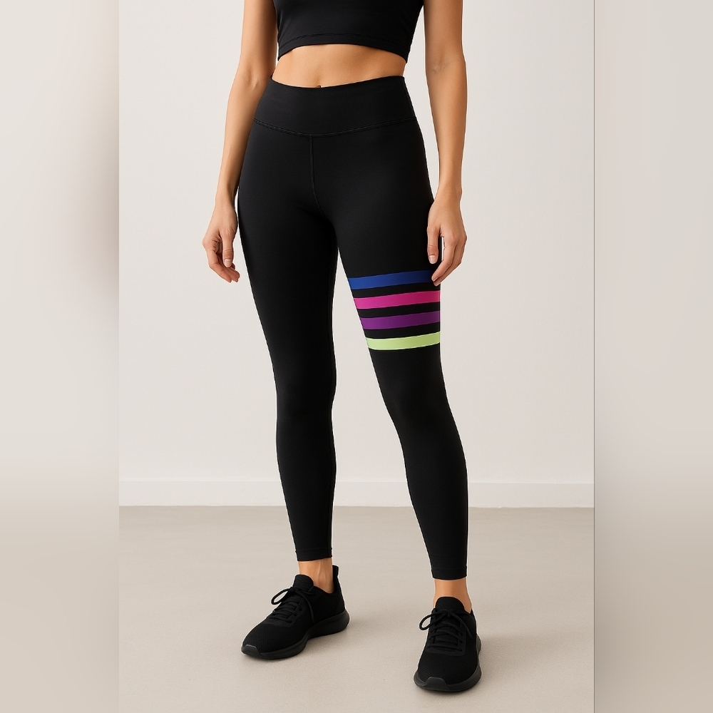 FILA Black and Pink Athletic Striped‎ Sporty Athleisure Leggings Size M